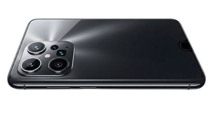 A modern smartphone with a triple-lens camera module Isolated on a transparent background