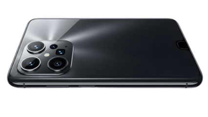 A modern smartphone with a triple-lens camera module Isolated on a transparent background