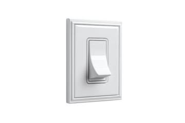 White rocker light switch with decorative frame on black background electricity, Png, Isolated on Transparent Background, Cut Out