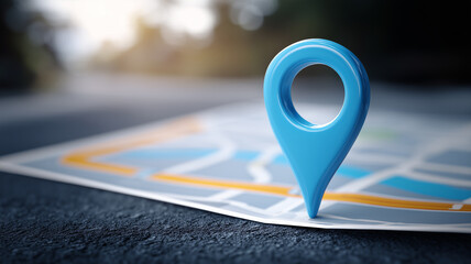Location marker standing on a simplified map representing navigation, spatial orientation and modern digital positioning concepts.
