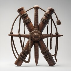 old wooden wheel on white background