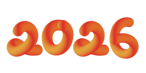 A vibrant 3D inflatable-style “2026” typography design with smooth gradient orange colors. Soft, balloon-like shapes suitable for New Year graphics, posters, celebration themes, and modern digital art
