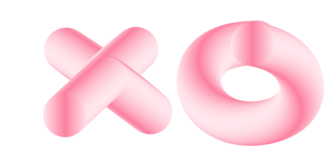 Soft 3D inflatable XO letters in gradient pink tones. Ideal for Valentine’s Day, romantic messages, social media graphics, greeting cards, and modern love-themed designs.