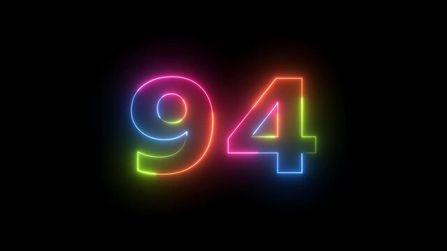 Neon light glowing number 94 animation