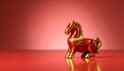 Year of the Horse Red Decoration: Festive Zodiac Figurine with Gold Accents on Red Backdrop