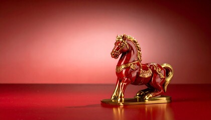 Red and Gold Horse Figurine: Chinese New Year Zodiac Symbol for Luck and Prosperity