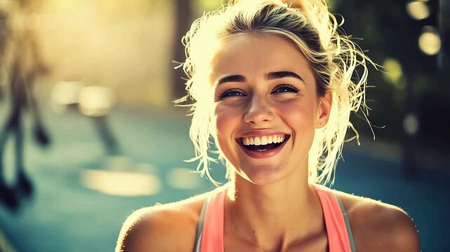 Smiling woman with hair in a bun
