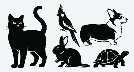 Cat Rabbit Parrot Dog Turtle Silhouette Collection