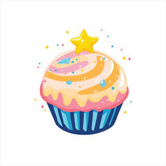 Sweet, colorful cupcake with a star