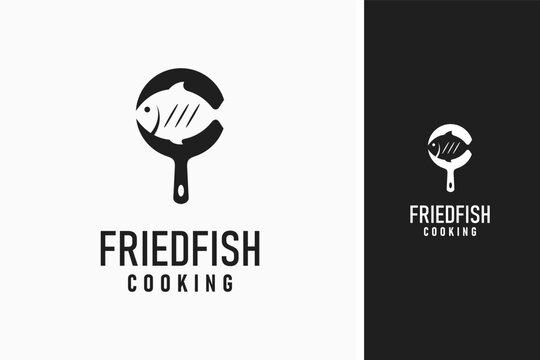 Frying fish logo symbol icon design