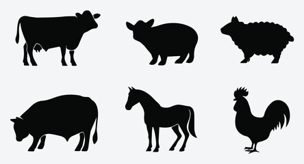 Farm Animal Silhouette Icon Set © Shahin