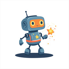 Cute robot holding a star, sparkling