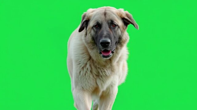 Powerful Kangal Shepherd Dog Running Directly Towards the Camera on Green Screen, Capturing Dynamic Action for Film and Advertising.