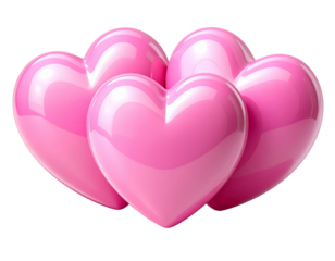  Two or three 3D pink Valentine hearts stacked or overlapping slightly, shiny smooth texture