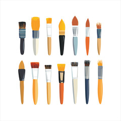 Variety of paint brushes in different shapes and colors