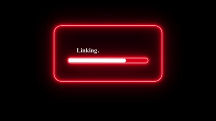 Linking loading animation on black background, neon progress bar UI screen, glowing system processing indicator, digital connection process, buffering and waiting interface - Powered by Adobe