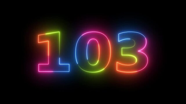 One hundred three glowing neon light number