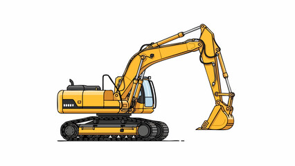Vibrant Yellow Excavator - Isolated Heavy Construction Vehicle Graphic