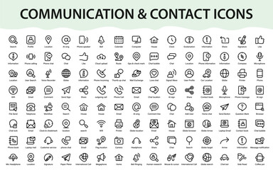 Modern Communication and Contact Icons. Premium digital icon set featuring messaging, location, and connectivity symbols