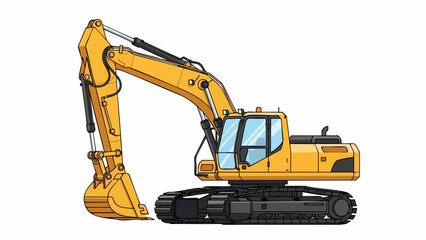 Vibrant Yellow Excavator Digger Isolated on White for Construction and Earthmoving Projects