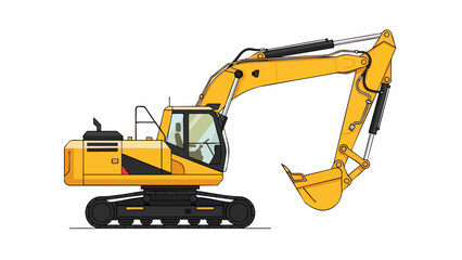 Powerful Yellow Excavator Side View Illustration