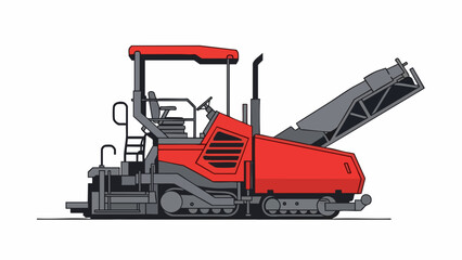 Modern Red Asphalt Milling Machine Vector Illustration - Road Construction Equipment