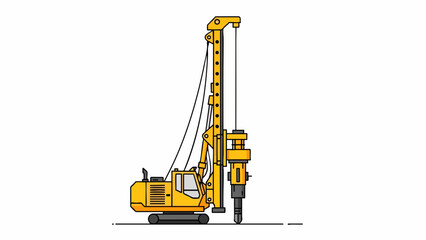 Yellow Crawler Pile Driver Rig - Heavy Duty Foundation Drilling Equipment Vector Art