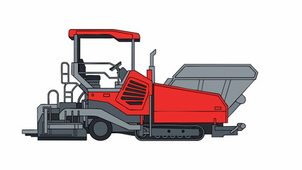 Dynamic Red Asphalt Paver: Heavy Road Construction Machine Vector Illustration