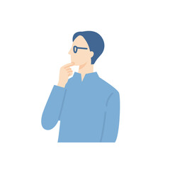 考えるビジネスパーソン、メガネをかけた女性の上半身