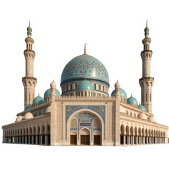Blue Domed Mosque With Minarets isolated on a transparent background domes architecture