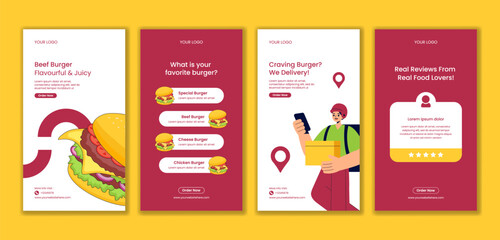 Flat Hand Drawn Burger Time Illustration for Social Media Stories Background Template