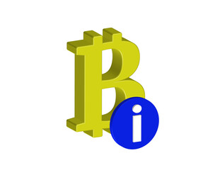 Simple 3D illustration of a bitcoin icon with an information sign