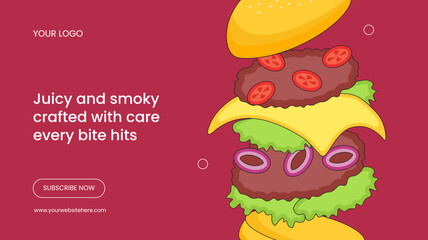 Thumbnail Burger Time Flat Cartoon Hand Drawn Illustration Background