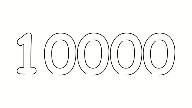 10000 date, number object business. One line drawing doodle hand drawn picture. Video 4k  object illustration, minimalism hand drawn sketch design modern new