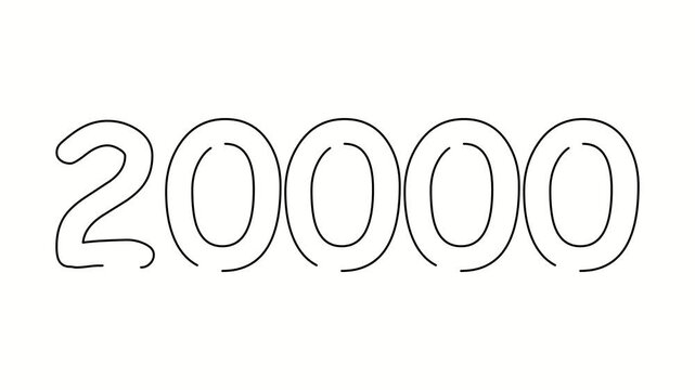 20000 date, number object business. One line drawing doodle hand drawn picture. Video 4k  object illustration, minimalism hand drawn sketch design modern new