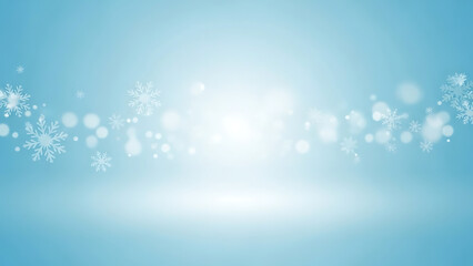 Fototapeta premium Soft pastel blue Christmas background with minimal abstract snowflakes, gentle glow, and uncluttered layout