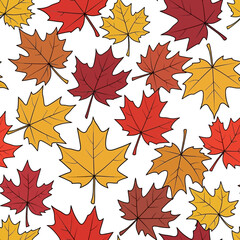 Obraz premium Seamless Pattern of Autumn Maple Leaves in Red and Yellow Hues. Vector Illustrations. EPS Editable