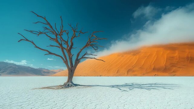 Namib Deserts Lone Tree - A Stark Beauty in Arid Namibia.