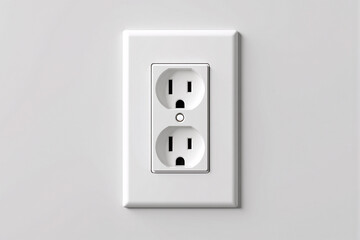 Minimalist close-up of a white double electrical power socket mounted on a clean white wall for home improvement, renovation and energy supply concepts