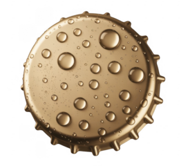 Gold bottle cap with water droplets isolated on a transparent background 1