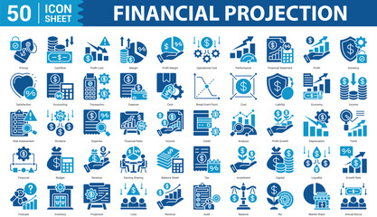 Financial Projection two color glyph Icon Set Collection Concept With Icon Of pricing, cashflow, profit loss, margin, profit margin, and more. Eps 10