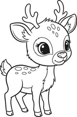 Cute Baby Deer Line Art – Adorable Fawn Outline Illustration for Coloring Pages, Wildlife Kids Drawing, Forest Animal Cartoon Design