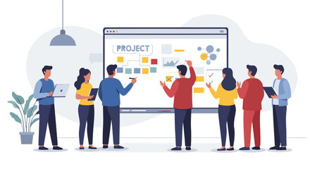 Obraz premium Diverse Team Collaborating on a Project Plan in a Modern Office Setting