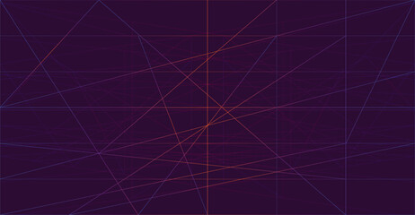 A dark purple background with a complex network of intersecting red, orange, and blue lines creating an abstract geometric pattern.