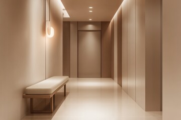 Fototapeta premium Modern Hallway with Neutral Color Palette and Soft Ambient Lighting