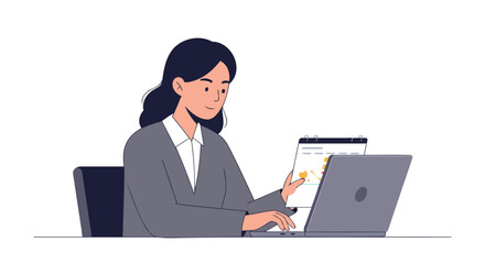 Professional Woman Working on Laptop with Business Document