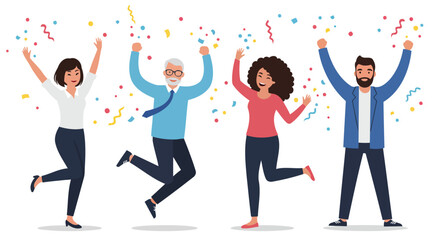 Diverse Group of Joyful People Celebrating Success with Confetti