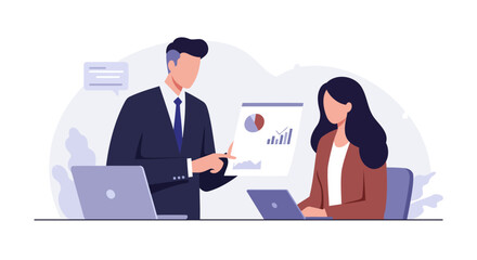 Obraz premium Business Colleagues Reviewing Performance Charts at Office Desk