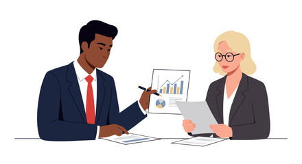 Business Colleagues Discussing Data Charts and Financial Reports