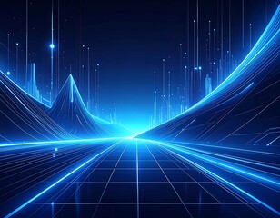 Futuristic digital landscape with lines and glowing light